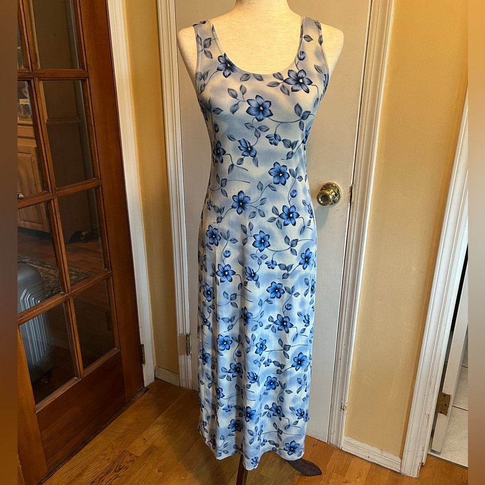 Vintage Blue Floral Lightweight Maxi Dress